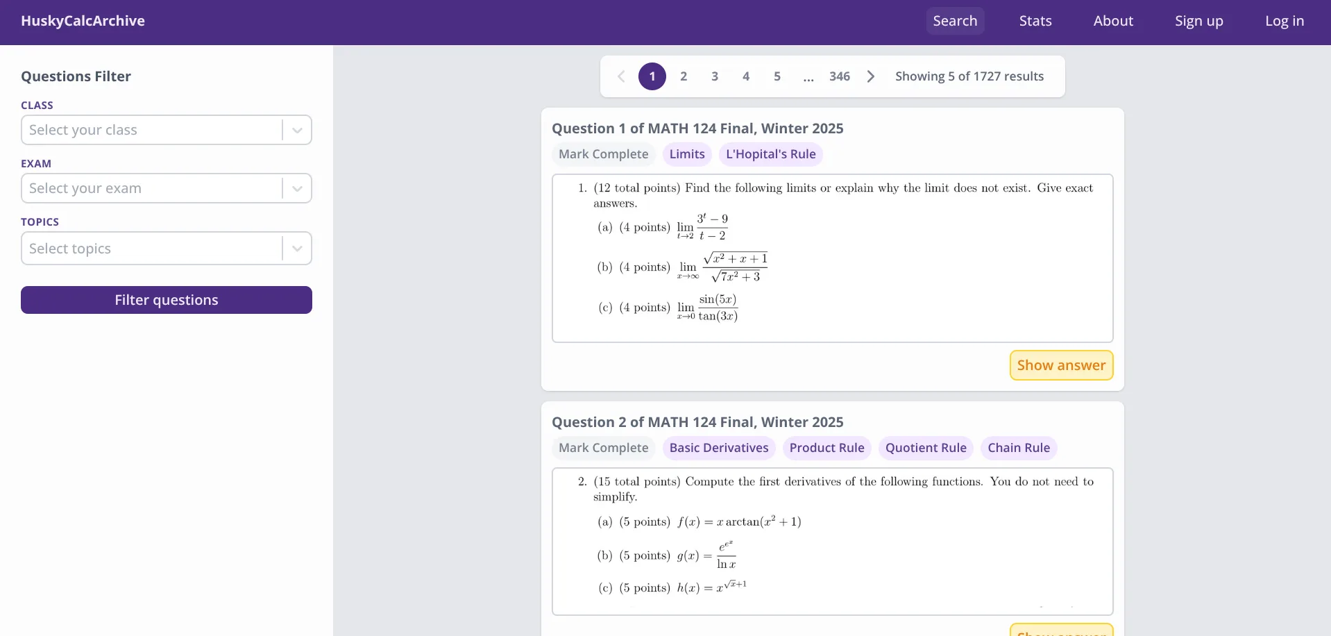 Practice questions page
